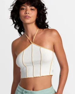 RVCA PIPER HALTER CROP TOP Latte Discount