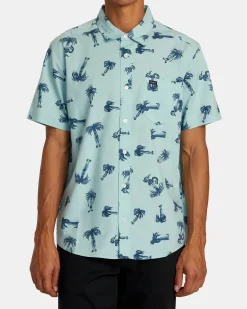 RVCA POMMIER PALMS SHORT SLEEVE SHIRT Blue Haze Best