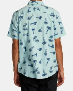 RVCA POMMIER PALMS SHORT SLEEVE SHIRT Blue Haze Best