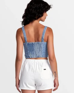 RVCA PORTIA DENIM CROP TOP Washed Indigo New