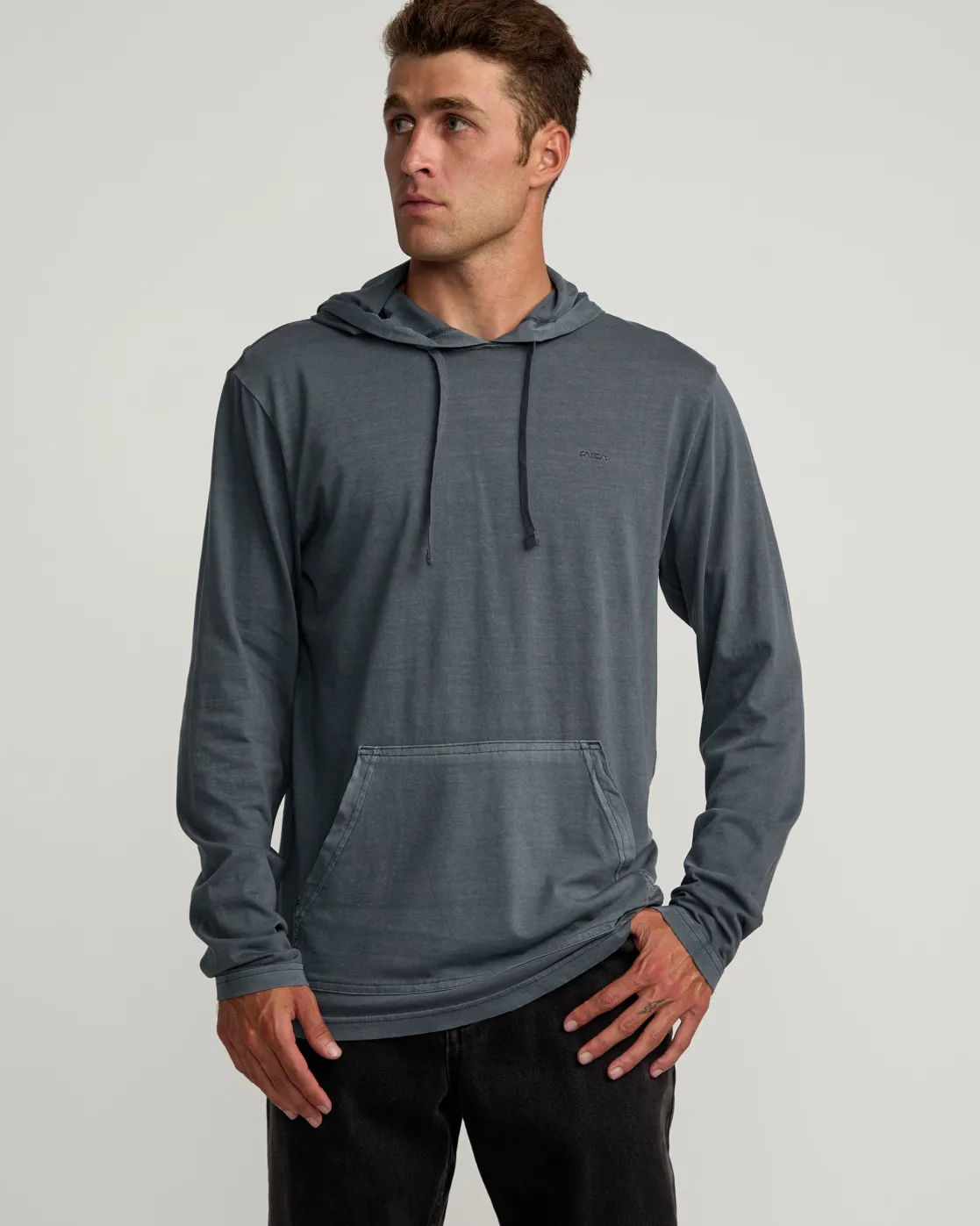 RVCA PTC PIGMENT HOODED LONG SLEEVE TEE Garage Blue Online