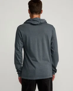 RVCA PTC PIGMENT HOODED LONG SLEEVE TEE Garage Blue Online
