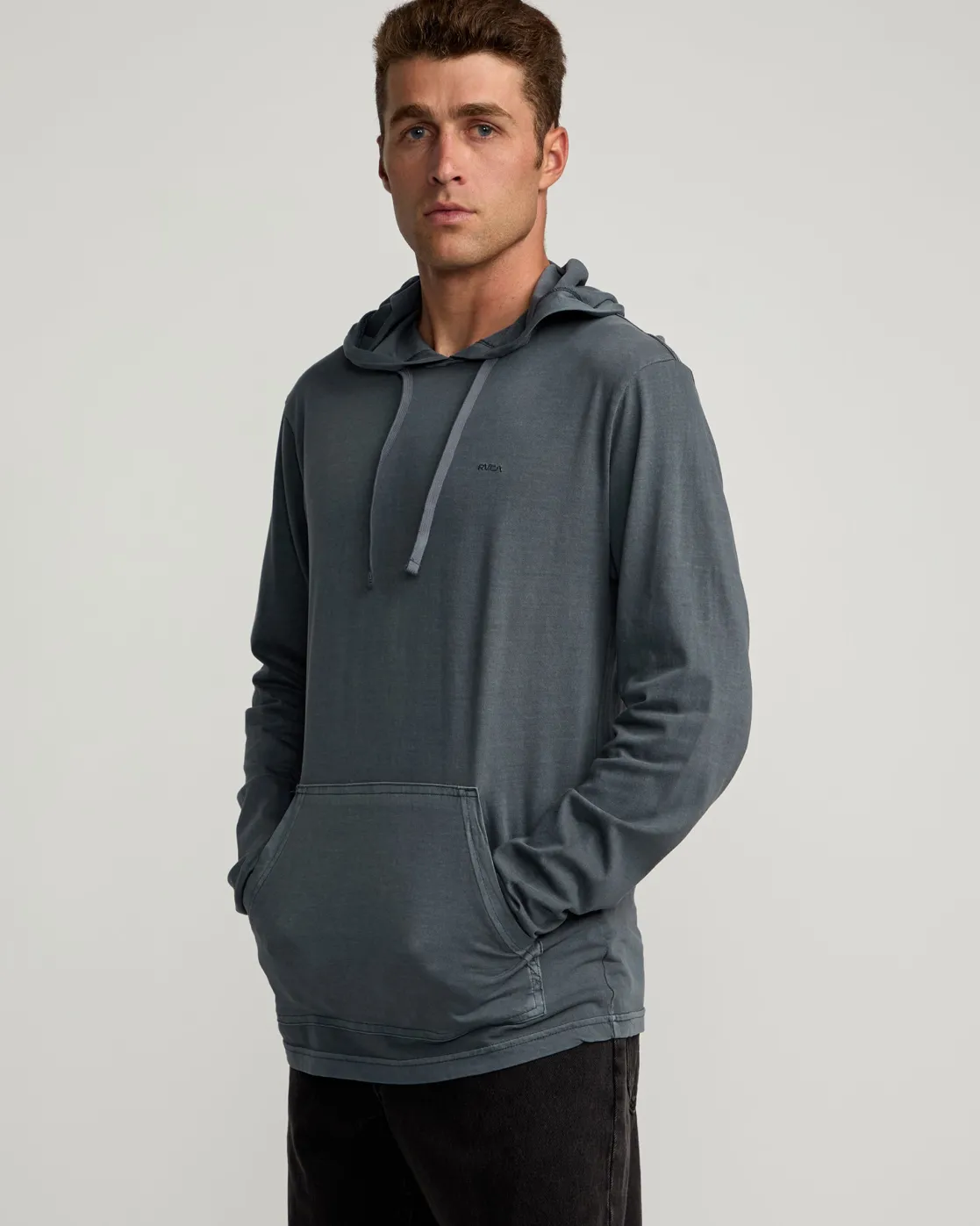 RVCA PTC PIGMENT HOODED LONG SLEEVE TEE Garage Blue Online