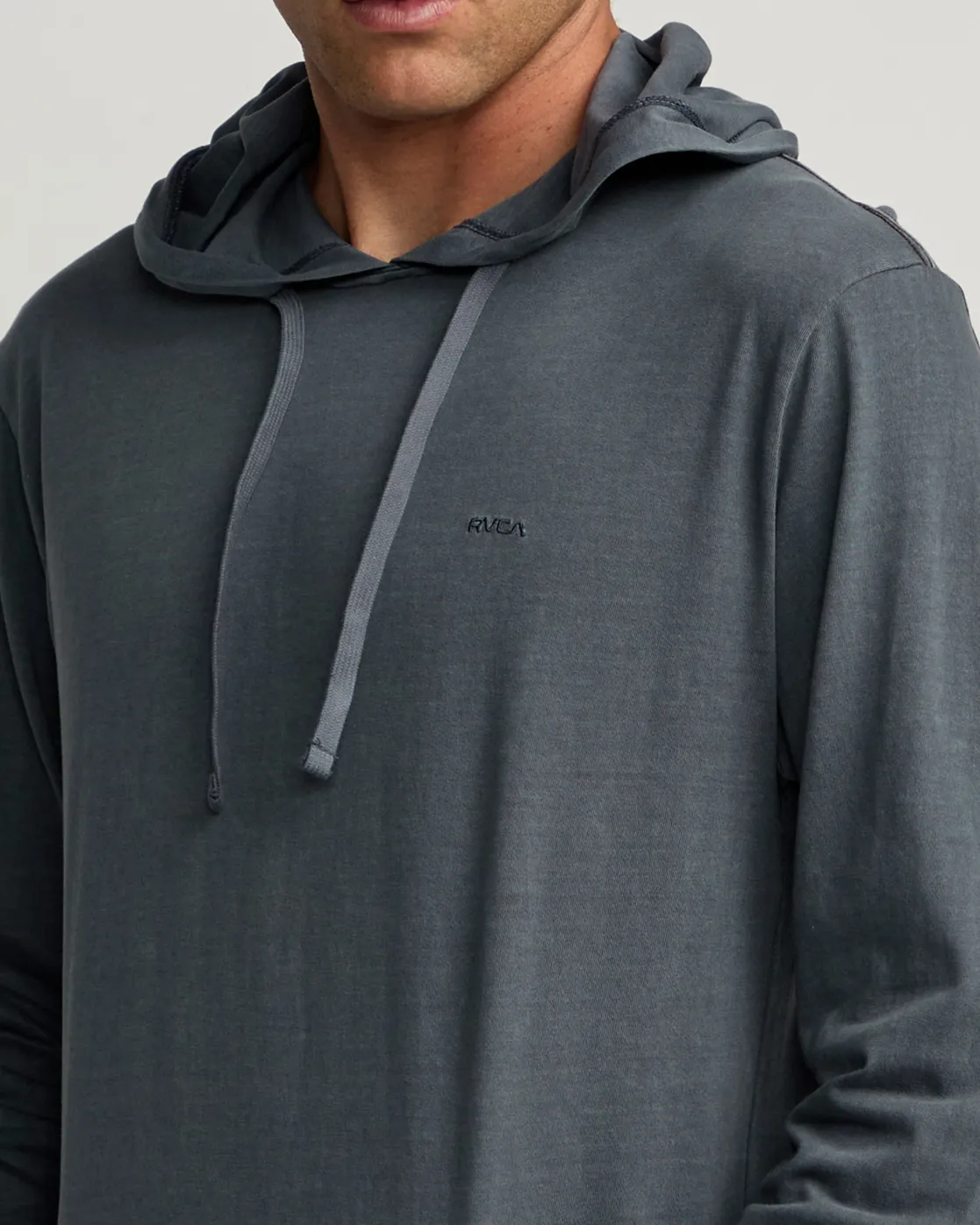 RVCA PTC PIGMENT HOODED LONG SLEEVE TEE Garage Blue Online