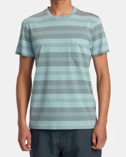RVCA PTC STRIPE SHORT SLEEVE KNIT Light Blue New