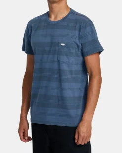 RVCA PTC STRIPE SHORT SLEEVE KNIT Petrol Blue Discount