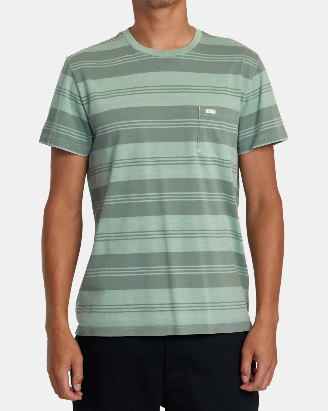 RVCA PTC STRIPE SHORT SLEEVE KNIT Granite Green Outlet