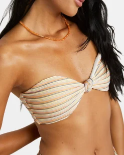 RVCA RIPPLE AND TWIST BANDEAU BIKINI TOP Sunrise Sale