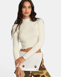 RVCA SAVED LONG SLEEVE LONG SLEEVE CROP TOP Latte Sale