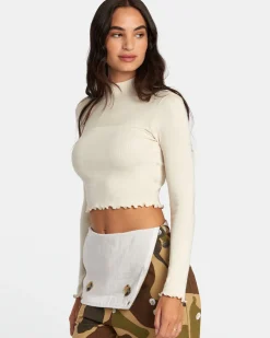RVCA SAVED LONG SLEEVE LONG SLEEVE CROP TOP Latte Sale