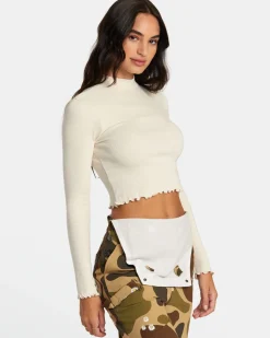 RVCA SAVED LONG SLEEVE LONG SLEEVE CROP TOP Latte Sale