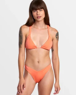RVCA SOLID SHIMMER V-FRONT FRENCH BIKINI BOTTOMS Fusion Coral Best