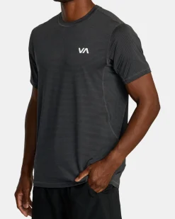 RVCA SPORT VENT STRIPE TECHNICAL SHORT SLEEVE TOP Black Stripe Sale
