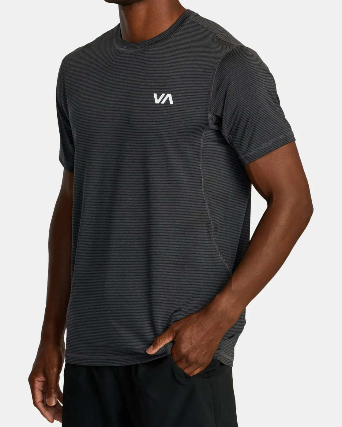 RVCA SPORT VENT STRIPE TECHNICAL SHORT SLEEVE TOP Black Stripe Sale