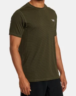 RVCA SPORT VENT STRIPE TECHNICAL SHORT SLEEVE TOP Olive Stripe Outlet
