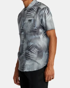 RVCA SPRAY PALM SHORT SLEEVE SHIRT Blue Haze Best