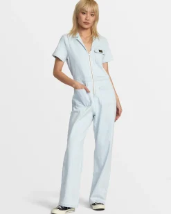 RVCA SPRING SHIFT WORKWEAR JUMPSUIT Blue Hickory Clearance