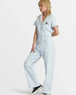 RVCA SPRING SHIFT WORKWEAR JUMPSUIT Blue Hickory Clearance