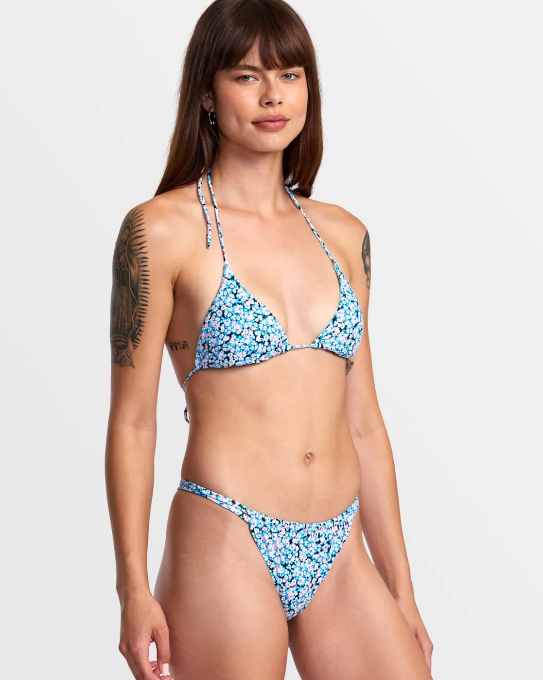 RVCA SPRINKLES HALTER TRIANGLE BIKINI TOP Black Floral