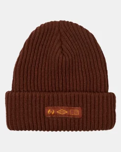 RVCA STACKED CUFF BEANIE Red Earth Outlet