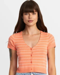 RVCA TAYLOR SWEATER TOP V-NECK SWEATER Fusion Coral Hot
