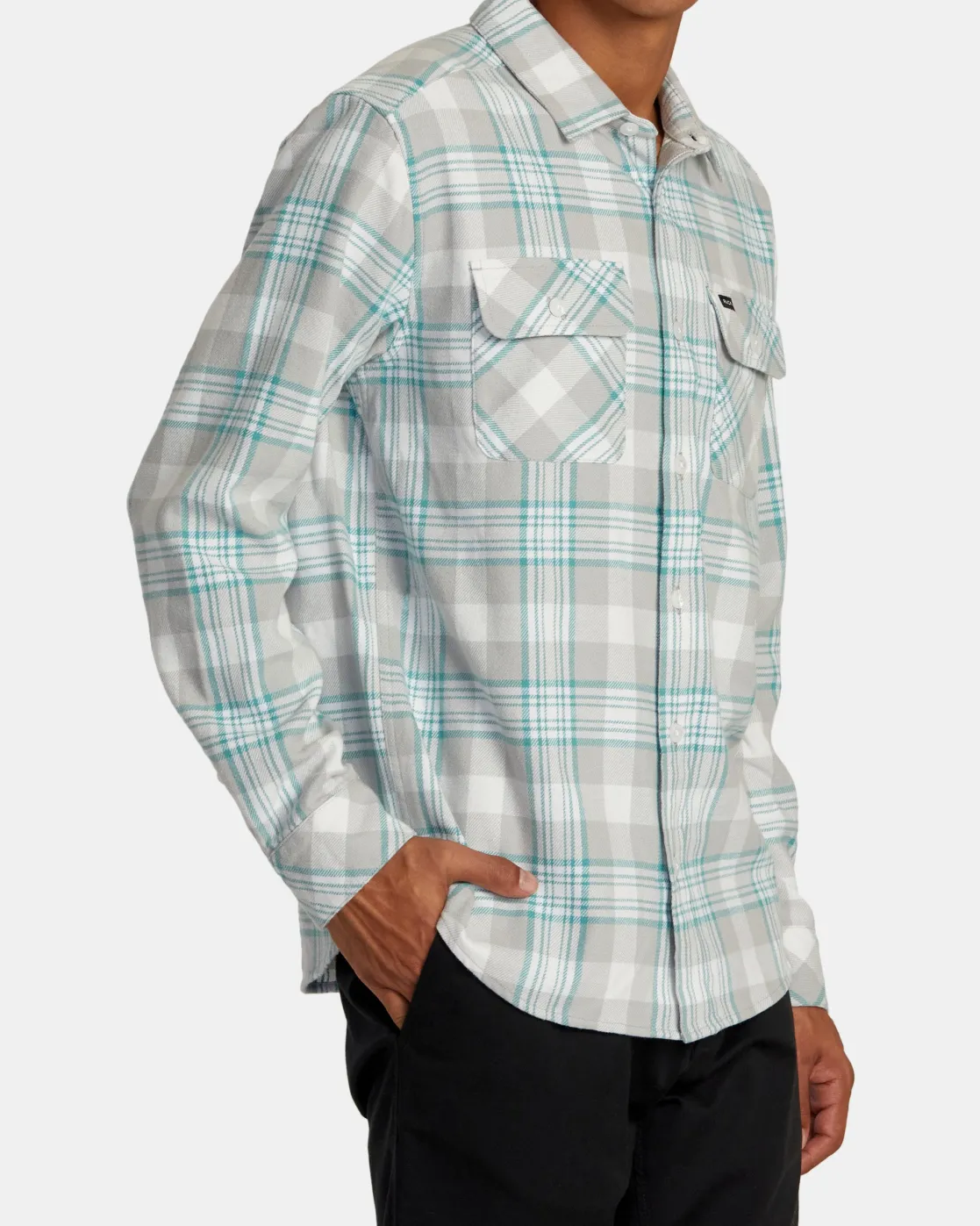 RVCA THAT'LL WORK FLANNEL LONG SLEEVE SHIRT Silver Bleach Best