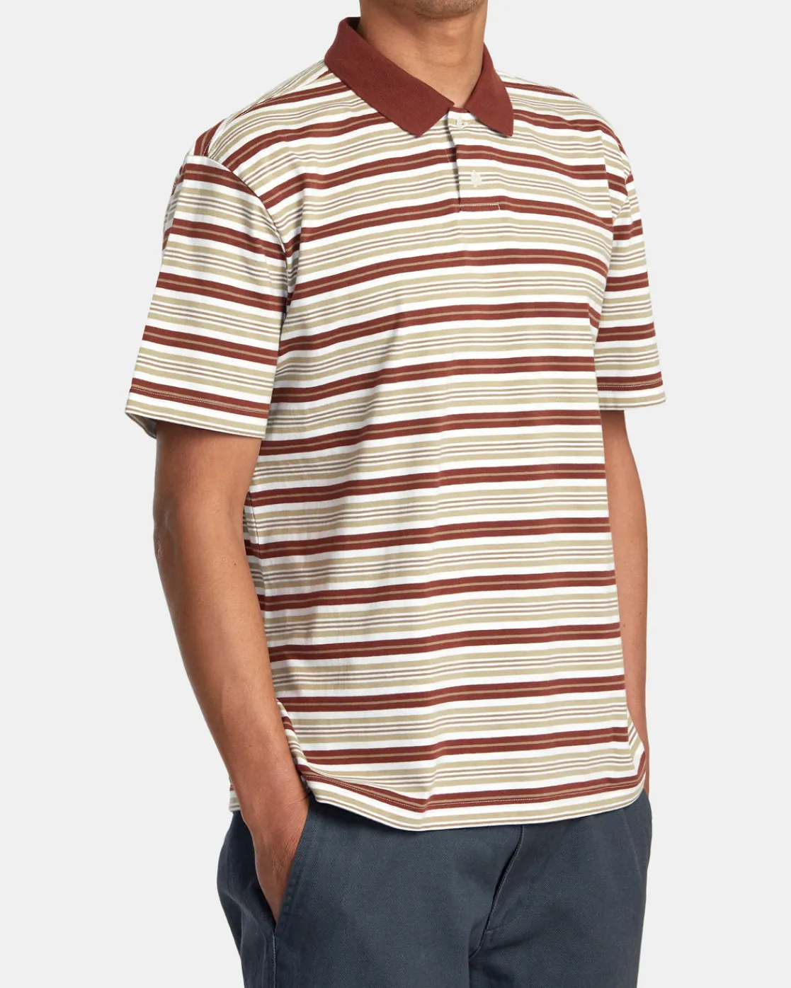 RVCA UPTOWN STRIPE POLO SHORT SLEEVE POLO SHIRT Antique White Outlet