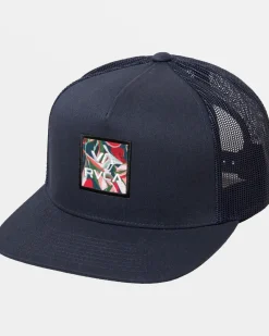 RVCA VA ALL THE WAY PRINT TRUCKER HAT Dark Denim