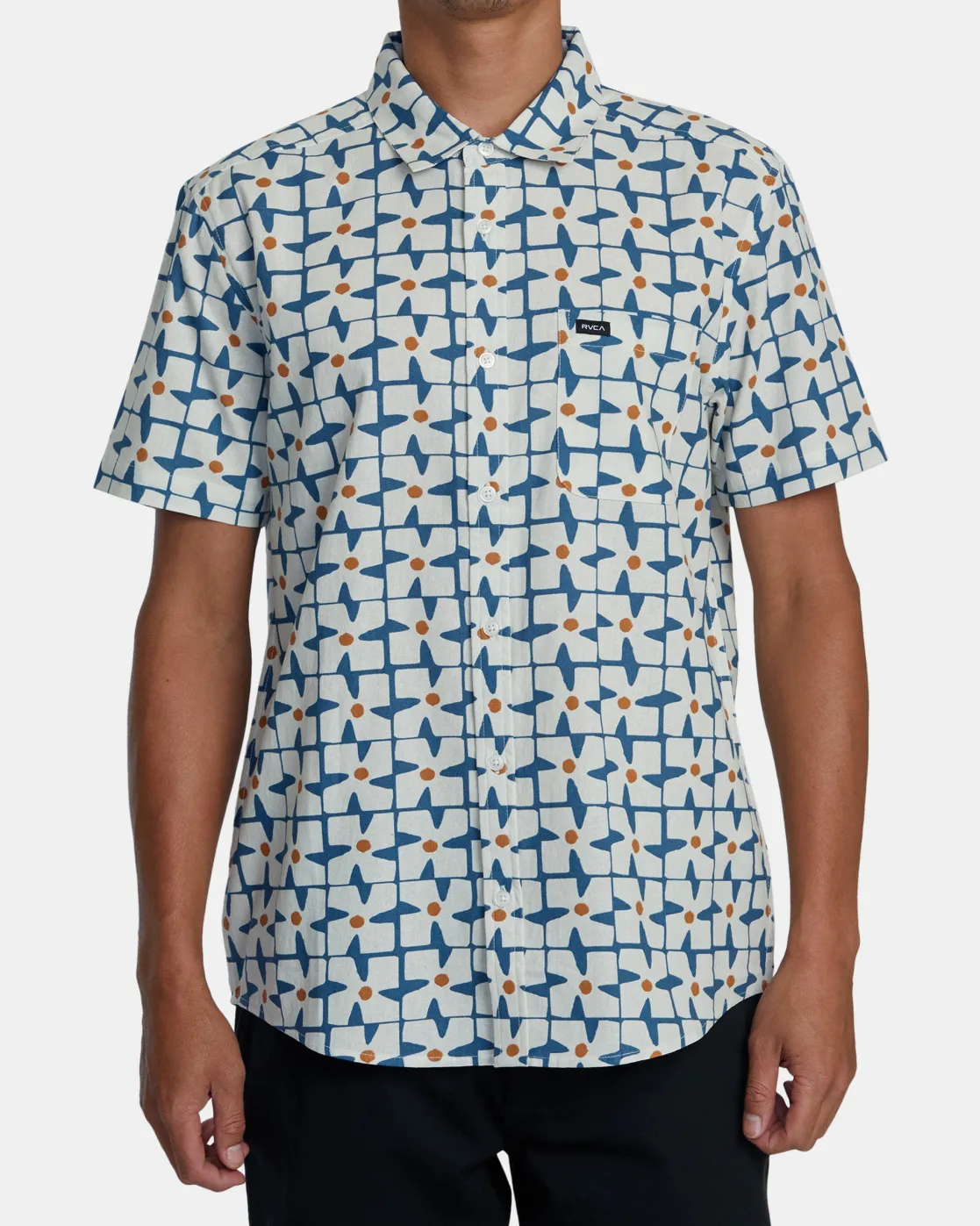 RVCA VACATIONIST SHORT SLEEVE SHIRT Cool Blue Clearance