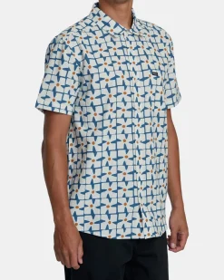 RVCA VACATIONIST SHORT SLEEVE SHIRT Cool Blue Clearance