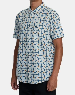 RVCA VACATIONIST SHORT SLEEVE SHIRT Cool Blue Clearance