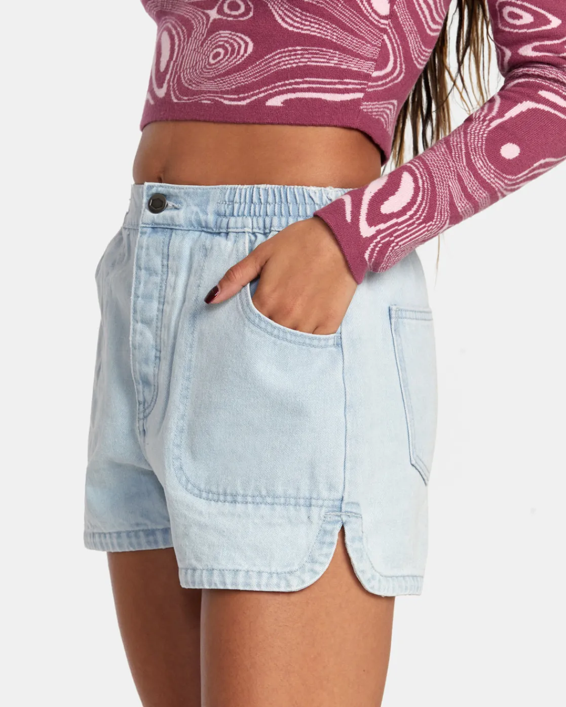 RVCA VENICE DENIM SHORTS Bleach Wash Clearance