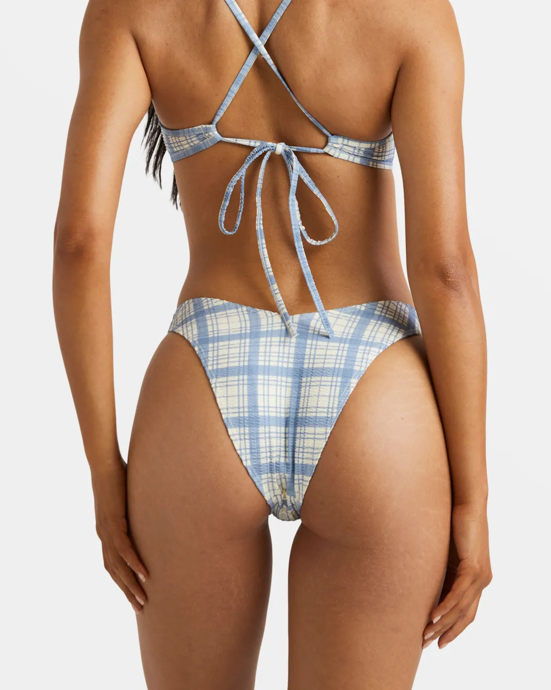RVCA VINTAGE PLAID V MEDIUM FRENCH BIKINI BOTTOMS Coronet Blue Hot